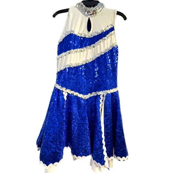 Girls Dance Cheerleading Dress Blue Sequin Ballet Costume Performance Outfit - Picture 2 of 5